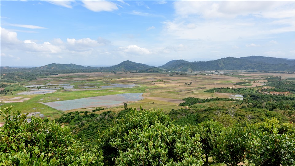 Cánh đồng lúa dưới chân khu vực các núi lửa, một cảnh đẹp nổi tiếng  ở Krông Nô. Ảnh: Thái Hoàng
