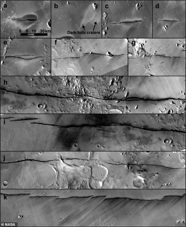 Hình ảnh cho thấy các khoảng trống, trầm tích và miệng núi lửa trên bề mặt sao Hỏa, nơi người ta cho rằng hoạt động núi lửa đã diễn ra trong vòng 50.000 năm qua. Ảnh: NASA