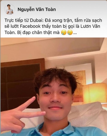 Dòng chia sẻ của tiền đạo Văn Toàn sau trận đấu với Malaysia. Ảnh: Facebook nhân vật