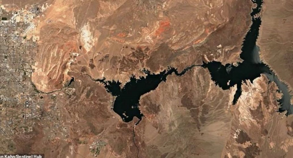 Hồ Mead hiện đang gây chú ý sau khi các quan chức thông báo rằng mực nước của nó đã đạt mức thấp nhất trong lịch sử, khiến hàng triệu người phải dự trữ lương thực. Ảnh: ESA