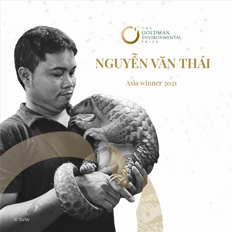Hình ảnh anh Nguyễn Văn Thái được vinh danh năm 2021 tại Giải thưởng Goldman- Giải thưởng lớn nhất thế giới về môi trường. Ảnh: Giải thưởng Goldman
