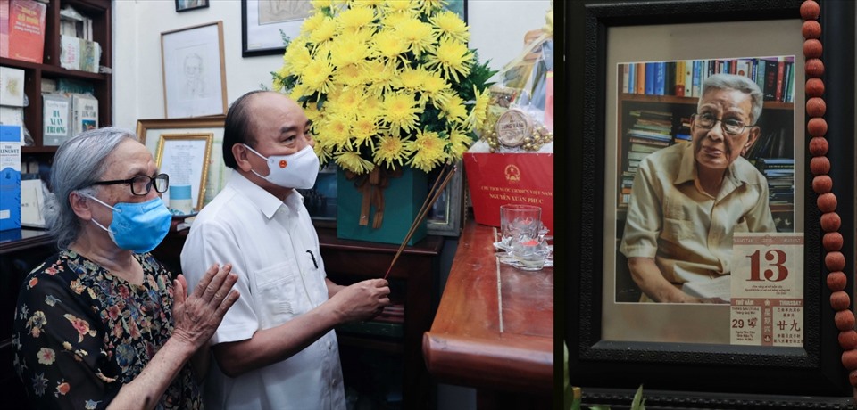 Chủ tịch nước Nguyễn Xuân Phúc tới thăm gia đình cố Nhà báo Hữu Thọ. Ảnh: Vũ Dũng