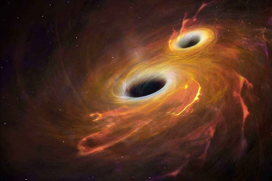 Mô phỏng hai hố đen chuẩn bị hợp nhất. Ảnh: Science Photo