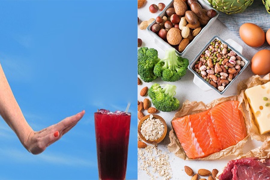 Tạo thói quen ăn nhiều protein và tránh xa nước ngọt sẽ giúp giảm cân hiệu quả. Đồ hoạ: Linh Linh.