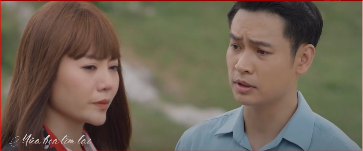 Thanh Hương (vai Lệ) và ca sĩ Duy Khoa (vai Việt) trong phim “Mùa hoa tìm lại“. Ảnh: CMH