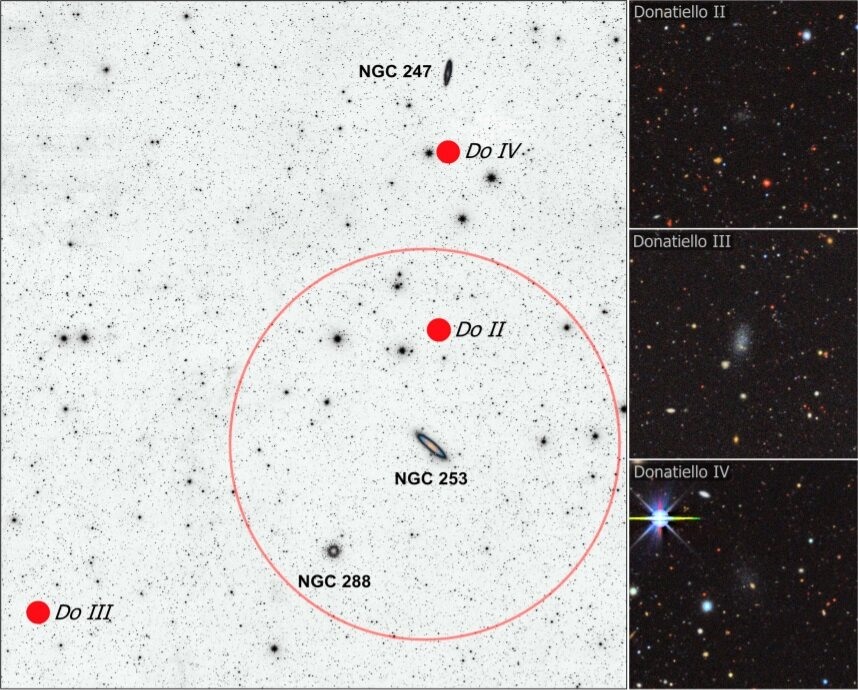 Vị trí của 3 thiên hà lùn mới phát hiện. Ảnh: Viện Vật lý Thiên văn Andalusia