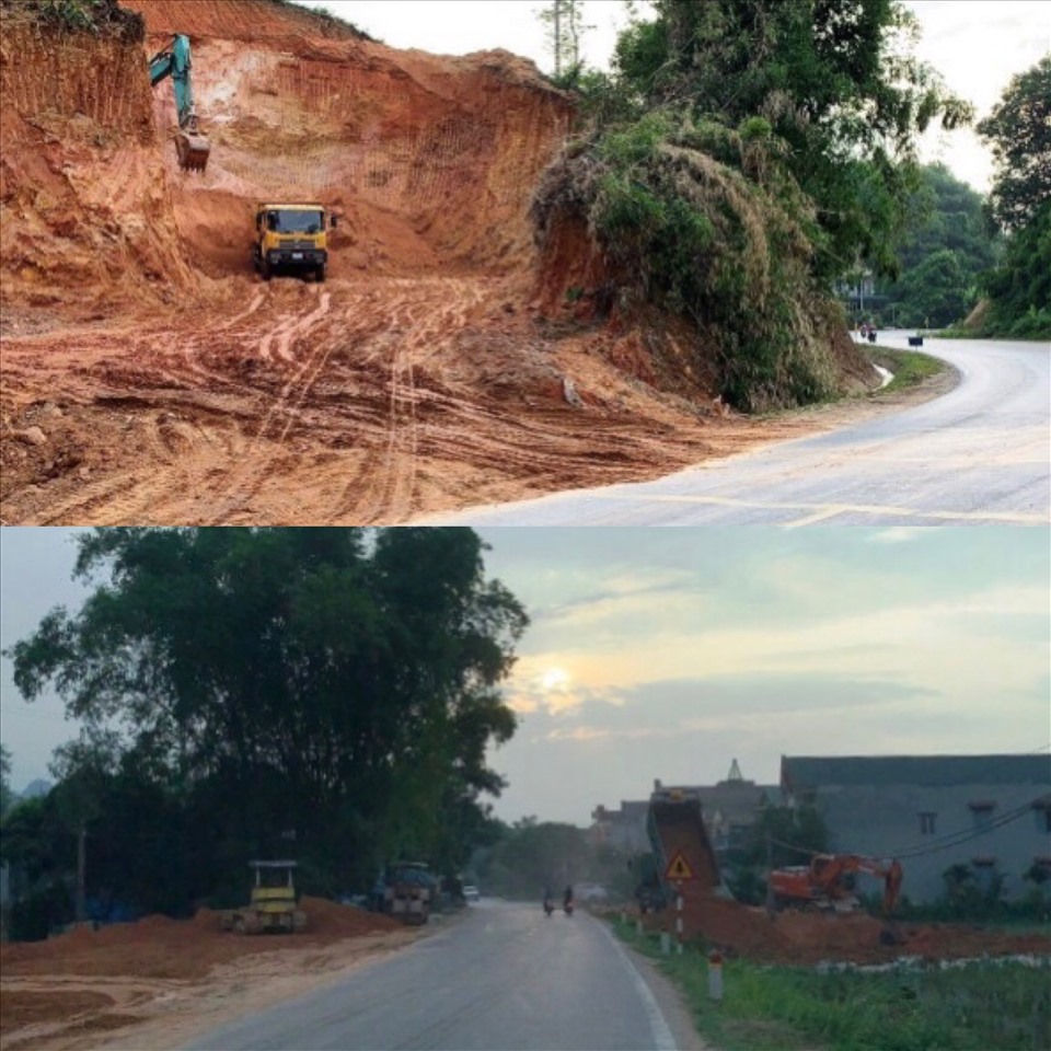 Vị trí đổ đất thải sai quy định của nhà bà Bùi Thị Lý mà theo phòng TNMT huyện Hàm Yên là Ban quản lý dự án đang “xin” đất để làm mặt bằng. Ảnh: Nhật Minh