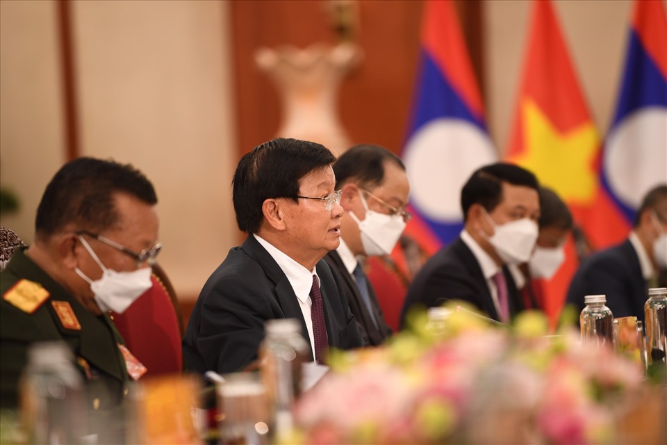 Tổng Bí thư, Chủ tịch nước Lào Thongloun Sisoulith tại cuộc hội đàm. Ảnh: Hải Nguyễn
