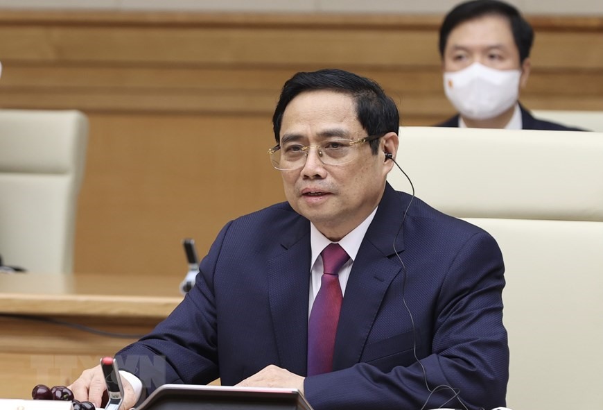 Thủ tướng Phạm Minh Chính phát biểu tại buổi hội kiến. Ảnh: TTXVN