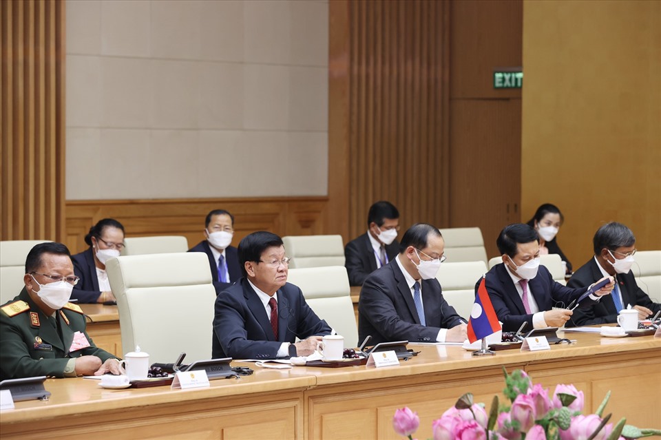 Tổng Bí thư, Chủ tịch nước Thongloun Sisoulith đánh giá cao nỗ lực và kết quả Việt Nam đạt được trong việc thực hiện “mục tiêu kép“. Ảnh: Bộ Ngoại giao