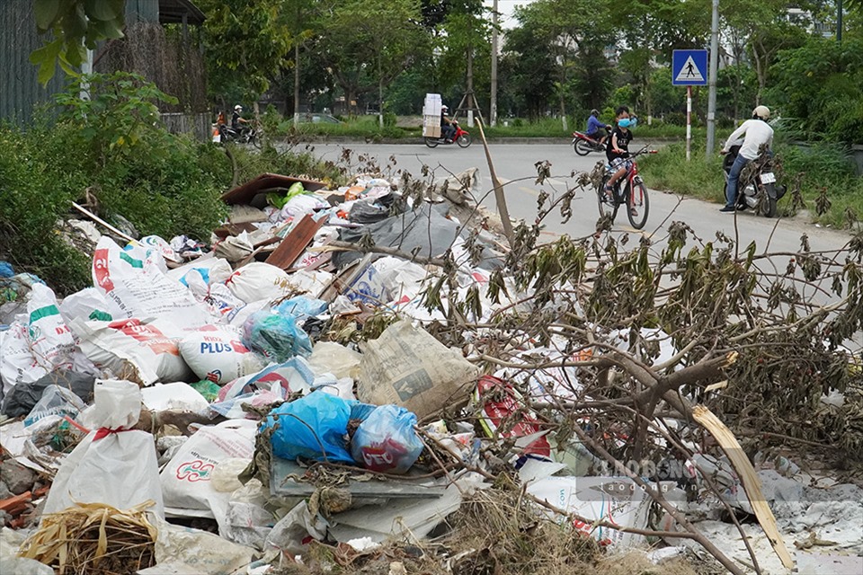 Những đống rác này chủ yếu là các loại phế thải xây dựng như đất, đá, gạch và hàng loạt các loại rác thải sinh hoạt khác chất đống quanh khu vực những toà chung cư này.