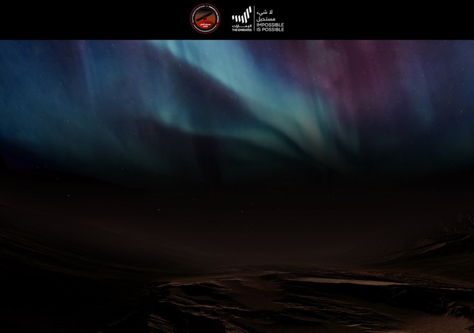 Cực quang rời rạc của sao Hỏa được quan sát từ tàu vũ trụ của UAE. Ảnh: