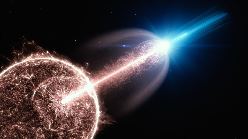 Vụ nổ tia gamma thoát ra từ một ngôi sao đang sụp đổ. Ảnh: DESY, Science Communication Lab