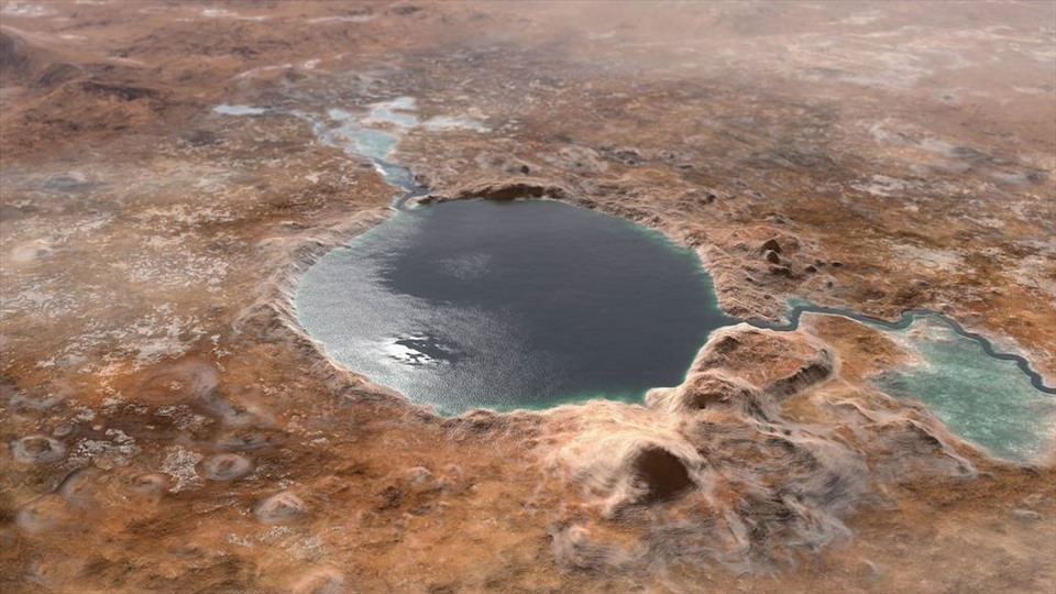 Miệng núi lửa Jerezo trên sao Hoả vài tỉ năm trước là hồ nước. Ảnh minh hoạ: NASA