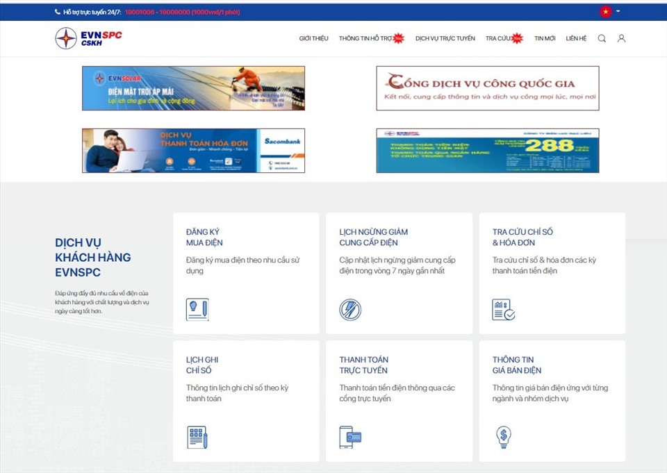 Khách hàng tại khu vực miền Nam có thể truy cập vào trang web https://cskh.evnspc.vn để sử dụng các dịch vụ điện trực tuyến. Ảnh EVNSPC cung cấp