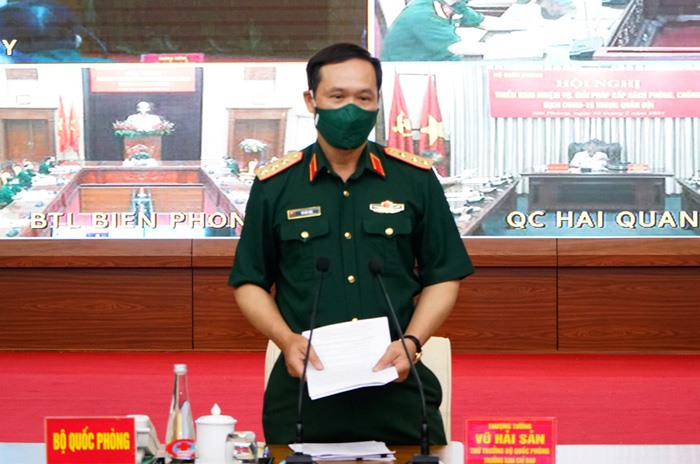 Thượng tướng Vũ Hải Sản phát biểu tại hội nghị. Ảnh Nguyên Hải