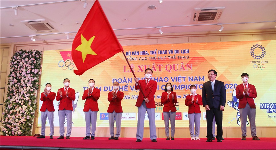 Đoàn thể thao Việt Nam tại lễ xuất quân dự Olympic Tokyo 2020. Ảnh: Bùi Lượng