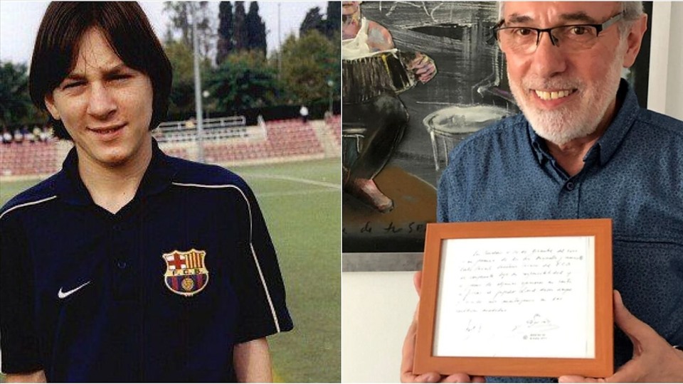 Hợp đồng đầu tiên của Messi được ký trên chiếc... khăn ăn. Ảnh: Marca
