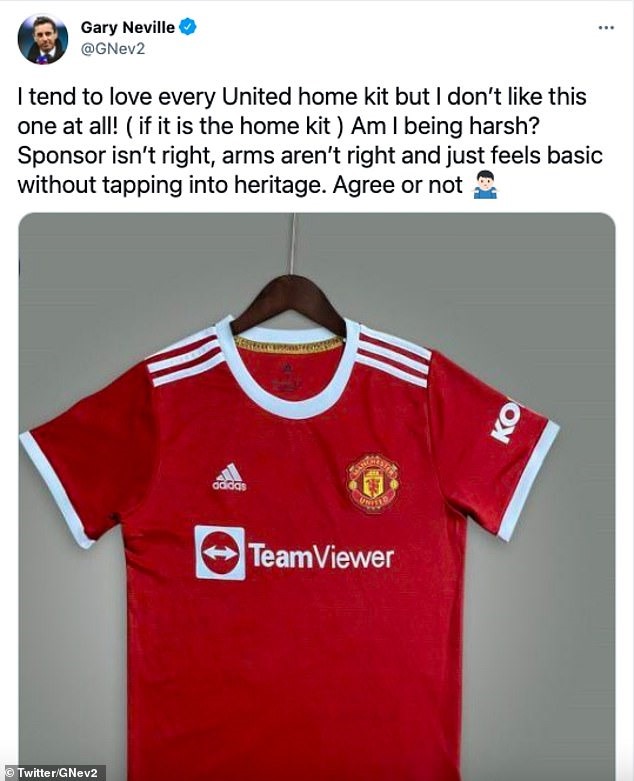 Cựu hậu vệ Gary Neville đánh giá về áo đấu mới của Man United. Ảnh: Twitter