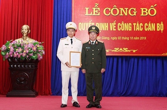 Thượng tá Nguyễn Quốc Toản trong ngày nhận quyết định bổ nhiệm. Ảnh: BCA