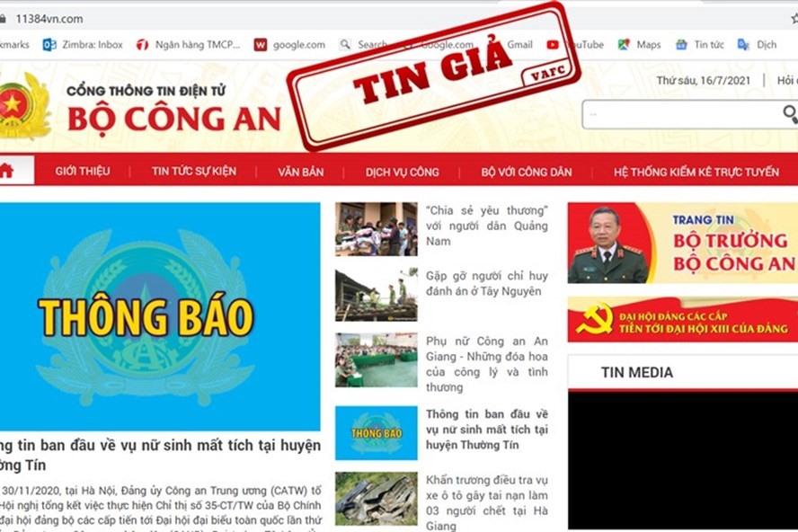 Cổng thông tin Bộ Công an giả mạo mới bị phát hiện. Ảnh: VAFC