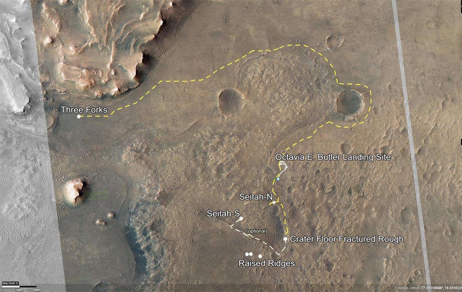 Đường đi của tàu thám hiểm Perseverance trên sao Hỏa. Ảnh: NASA