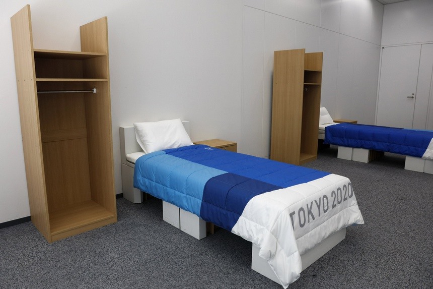 Nhật Bản làm giường ngủ bằng bìa cứng, sử dụng các vật liệu tái chế tại Olympic Tokyo 2020. Ảnh: BTC.