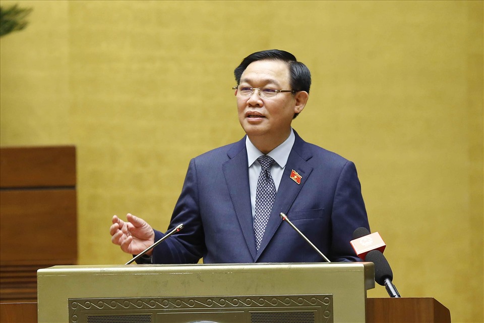 Chủ tịch Quốc hội Vương Đình Huệ phát biểu tại buổi lễ. Ảnh Doãn Tuấn
