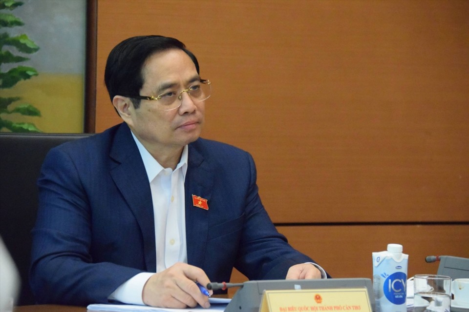 Thủ tướng Phạm Minh Chính dự một phiên họp tổ tại Kỳ họp thứ nhất, Quốc hội khoá XV. Ảnh: Vũ Khuyên