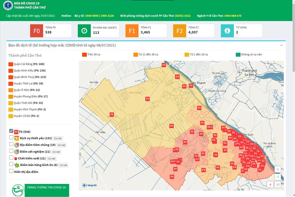 Cập nhật bản đồ COVID-19 Cần Thơ sẽ giúp bạn cập nhật những thông tin mới nhất về tình hình dịch bệnh trong thành phố. Với nhiều trang bị phòng chống dịch bệnh cũng như sự hỗ trợ của cộng đồng, chúng ta đang đưa dịch bệnh dần trở về bình thường. Hãy đồng hành cùng chúng tôi để bảo vệ sức khỏe cho cộng đồng.