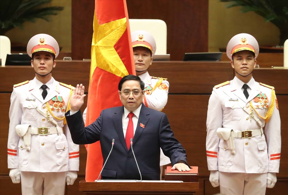 Thủ tướng Chính phủ Phạm Minh Chính phát biểu tuyên thệ. Ảnh Nhật Bắc