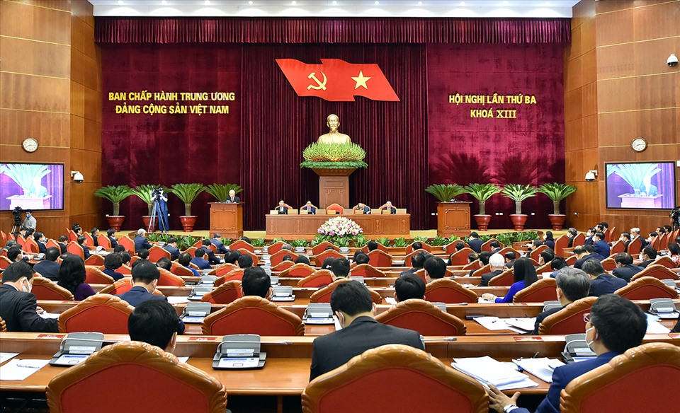 Hội nghị Trung ương 3 Ban Chấp hành Trung ương Đảng khoá XIII khai mạc ngày 5.7 tại Hà Nội. Ảnh Nhật Bắc
