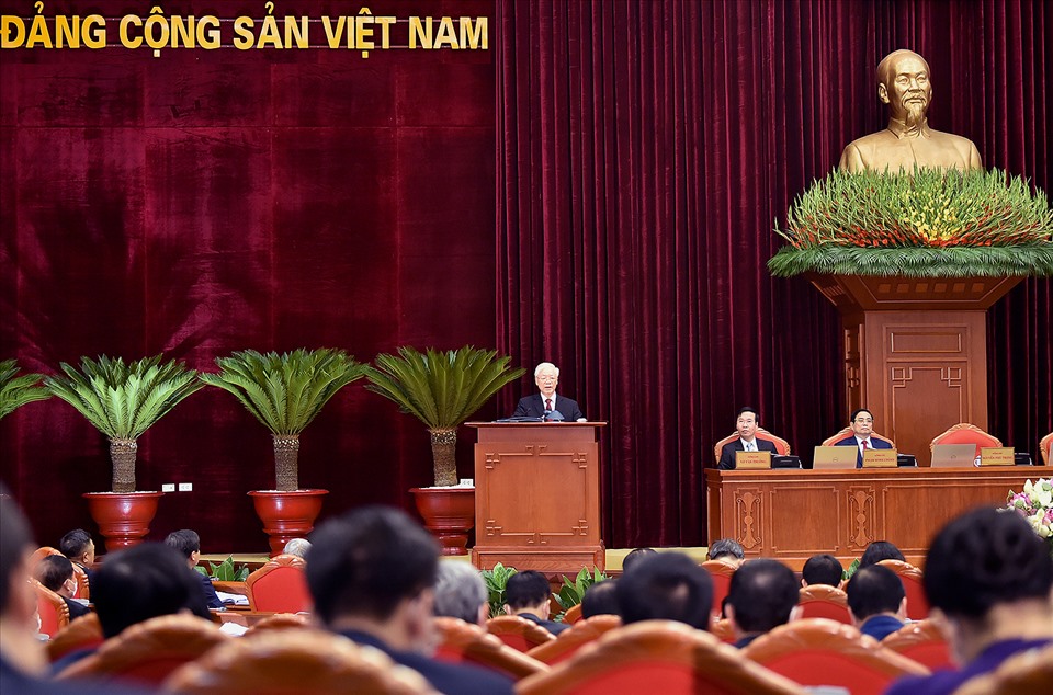 Tổng Bí thư Nguyễn Phú Trọng phát biểu tại Hội nghị Trung ương 3. Ảnh Nhật Bắc