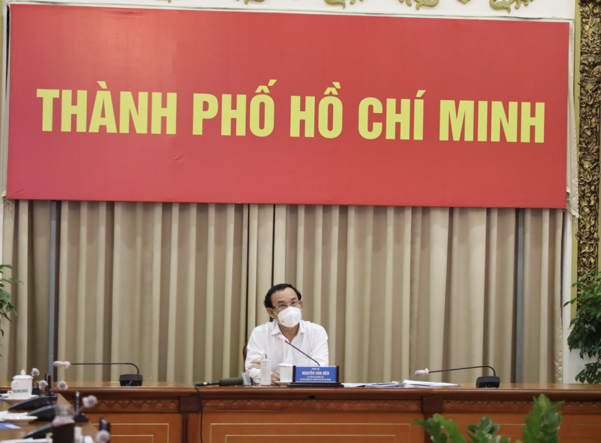 Bí thư Thành ủy TPHCM Nguyễn Văn Nên phát biểu tại cuộc họp. Ảnh: TTBC