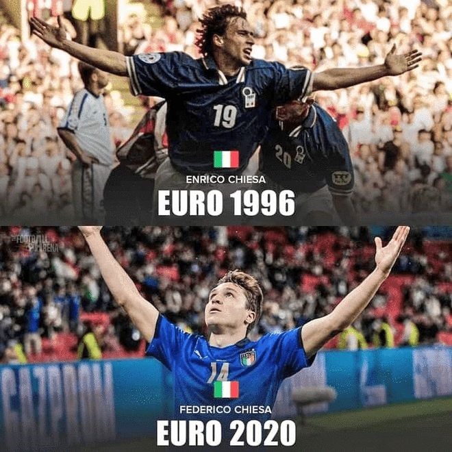 Cha con nhà Chiesa cùng nhau ghi bàn trong lịch sử EURO. Ảnh: EURO 2020.