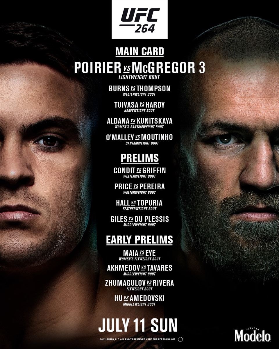 Trận đấu giữa McGregor vs Dustin Poirier sẽ là tâm điểm của sự kiện UFC 264. Ảnh: UFC.