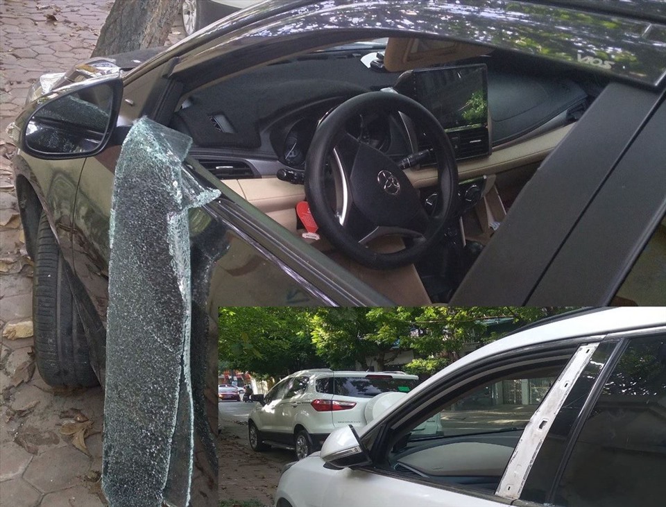Nhiều ô tô trên địa bàn TP. Thanh Hóa bị đập vỡ cửa kính, trộm cắp tài sản. Ảnh: CATH