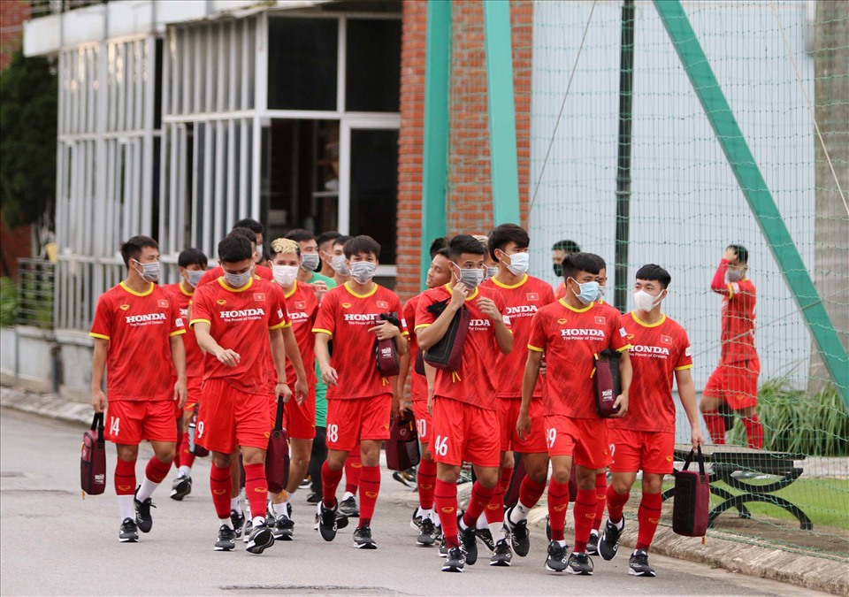 U22 Việt Nam bước vào buổi tập luyện thứ 3 trong đợt tập huấn nhằm hướng đến vòng loại U23 Châu Á 2022. Ảnh VFF