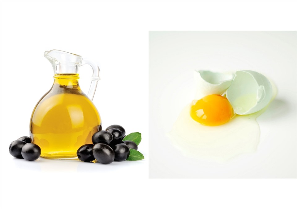 Dầu oliu và trứng là một trong những bí quyết chăm sóc tóc hiệu quả. Ảnh đồ họa: Hải Ngọc