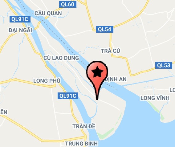 Huyện Cù Lao Dung, tỉnh Sóc Trăng là cù lao lớn nhất trên sông Hậu, mọi việc đi/lại bằng đò, phà. Ảnh: chụp bản đồ