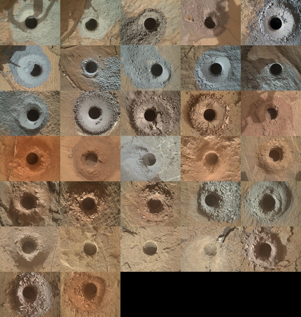Tàu thăm dò sao Hỏa Curiosity của NASA đã sử dụng mũi khoan trên cánh tay robot để lấy 32 mẫu đá. Ảnh: NASA
