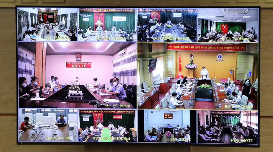 Các tỉnh thành Tây Nam Bộ tham gia họp trực tuyến. Ảnh: Bộ Y tế