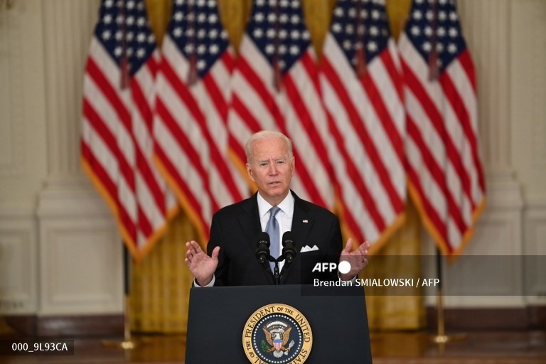 Tổng thống Mỹ Joe Biden phát biểu về tình hình Afghanistan tại Phòng Đông của Nhà Trắng ngày 16.8. Ảnh: AFP