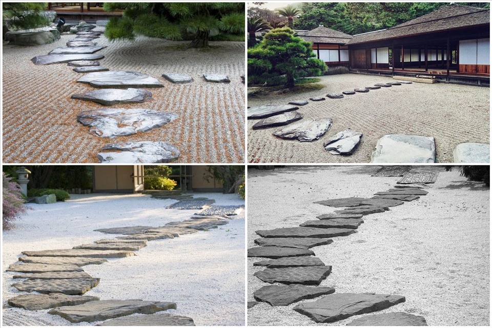 Đặc trưng của phong cách Zen (hay vườn thiền) là những phiến đá to bản được cắt thô và mộc mạc. Đồ họa: Đức Mạnh