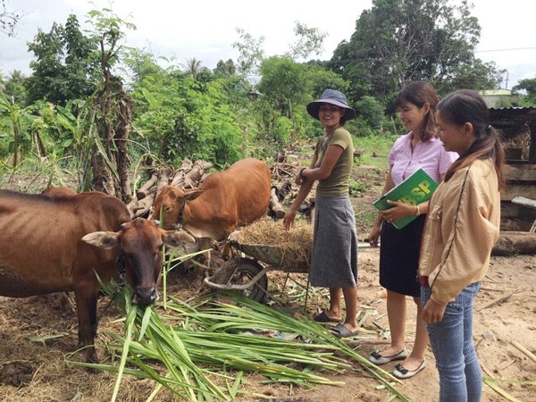 Cán bộ NHCSXH và hội, đoàn thể đến thăm hộ vay vốn ở xã Ia HLa, huyện Chư PưH.