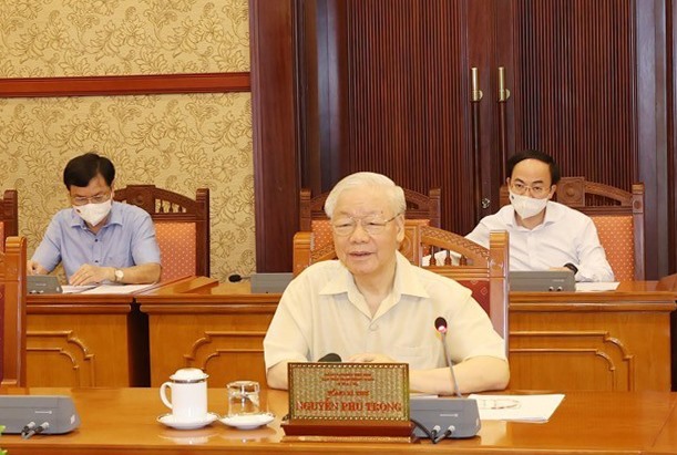 Tổng Bí thư Nguyễn Phú Trọng chủ trì cuộc làm việc. Ảnh Trí Dũng/TTXVN