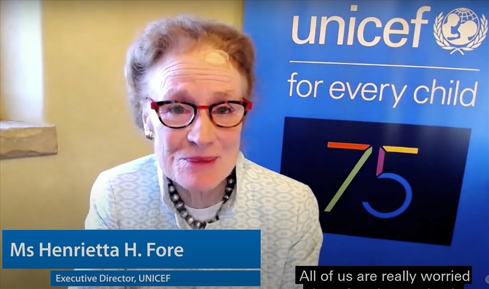 Giám đốc điều hành UNICEF Henrietta H. Fore lo ngại số trẻ em gái trở lại trường học sau đại dịch ít hơn trẻ em nam. Ảnh chụp màn hình