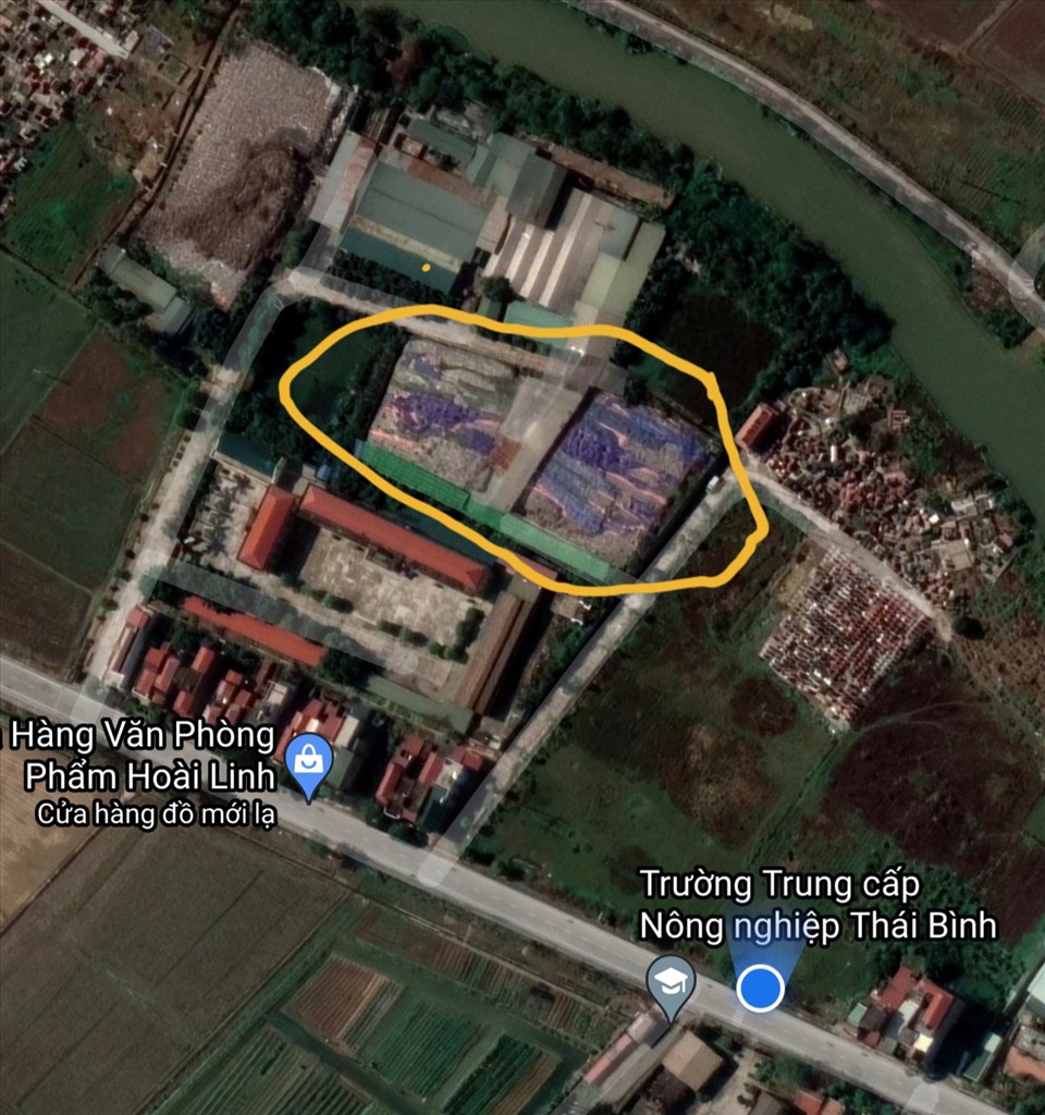 Vị trí xây dựng nhà máy xử lý rác tại thị trấn Quỳnh Côi. Ảnh: Google map