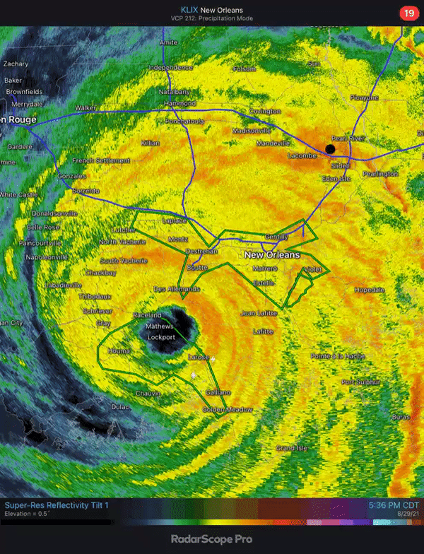 Mắt bão Ida trên radar. Nguồn: Cơ quan Thời tiết New Orleans