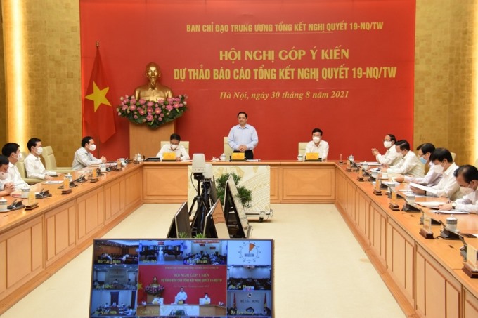 Thủ tướng Phạm Minh Chính, Trưởng Ban Chỉ đạo Trung ương Tổng kết Nghị quyết 19-NQ/TW chủ trì Hội nghị.